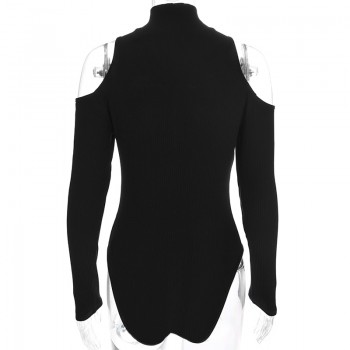 Black Long Sleeve Bodysuit Winter 2018 Elegant Turtleneck Body Femme Sexy Strapless Hollow Out